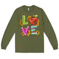 Army Green love with pen and  serape leopard Long Sleeve Tee - Artiststas