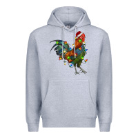 Heather Grey Christmas Lights Rooster Premium Hoodie - RanaPortraitStore