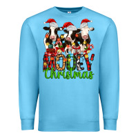 Ocean Blue christmas three cows mooey christmas Premium Sweatshirt - MaliasSmallBusiness