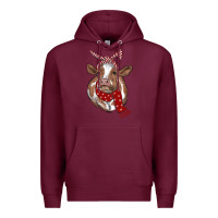 Burgundy Christmas Heifer With Scarf Premium Hoodie - RanaPortraitStore