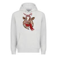 Dove Grey Christmas Heifer With Scarf Premium Hoodie - RanaPortraitStore