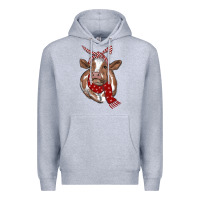 Heather Grey Christmas Heifer With Scarf Premium Hoodie - RanaPortraitStore