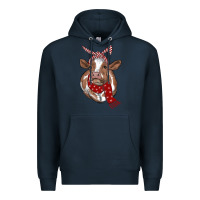 Navy Christmas Heifer With Scarf Premium Hoodie - RanaPortraitStore