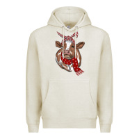 Oatmeal Heather Christmas Heifer With Scarf Premium Hoodie - RanaPortraitStore