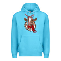 Ocean Blue Christmas Heifer With Scarf Premium Hoodie - RanaPortraitStore