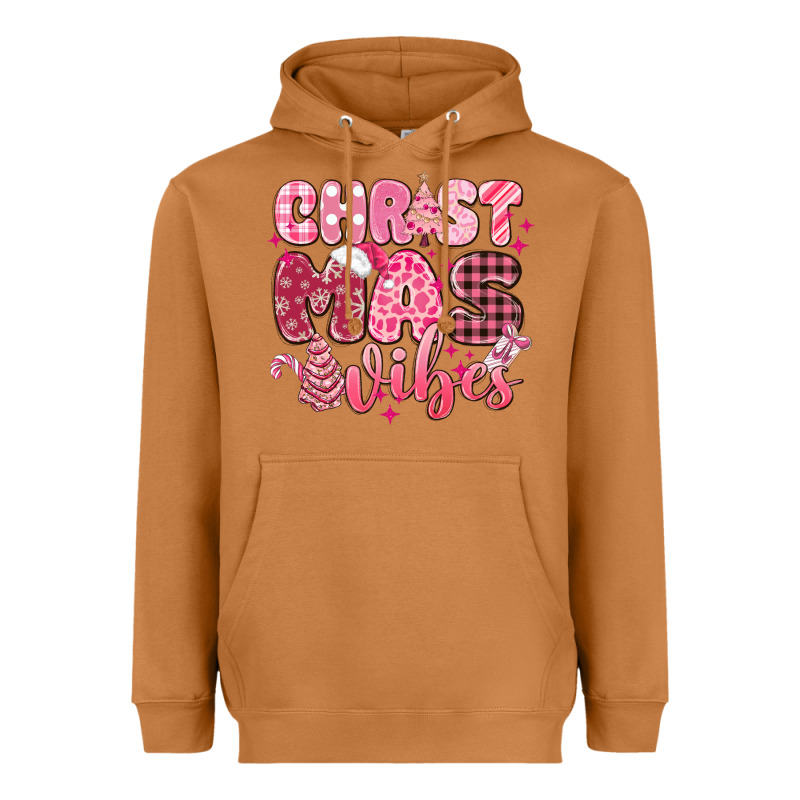 Christmas Vibes Pink Heavyweight Hoodie by MaliasSmallBusiness | Teevron