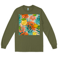 Army Green pineapple and lemon seamless pattern Long Sleeve Tee - BundleAndBundleShop