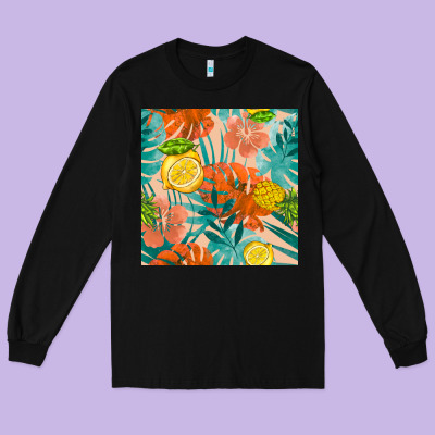 Pineapple And Lemon Seamless Pattern Long Sleeve Tee Designed By Bundleandbundleshop