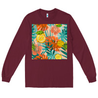 Burgundy pineapple and lemon seamless pattern Long Sleeve Tee - BundleAndBundleShop