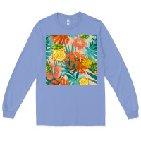 Colony Blue pineapple and lemon seamless pattern Long Sleeve Tee - BundleAndBundleShop