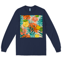 Navy pineapple and lemon seamless pattern Long Sleeve Tee - BundleAndBundleShop