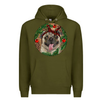 Army Green Christmas Pug With Leopard Premium Hoodie - RanaPortraitStore