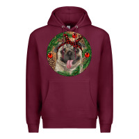 Burgundy Christmas Pug With Leopard Premium Hoodie - RanaPortraitStore