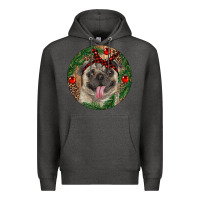 Charcoal Heather Christmas Pug With Leopard Premium Hoodie - RanaPortraitStore