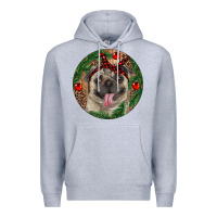 Heather Grey Christmas Pug With Leopard Premium Hoodie - RanaPortraitStore