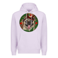 Lilac Christmas Pug With Leopard Premium Hoodie - RanaPortraitStore