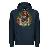 Navy Christmas Pug With Leopard Premium Hoodie - RanaPortraitStore