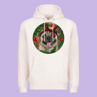 Christmas Pug With Leopard Premium Hoodie Designed By Ranaportraitstore