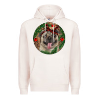 Pale Pink Christmas Pug With Leopard Premium Hoodie - RanaPortraitStore