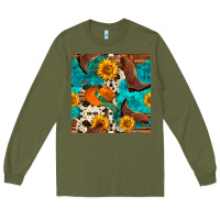 Army Green cowboy boots and hat seamless pattern Long Sleeve Tee - BundleAndBundleShop