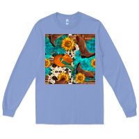 Colony Blue cowboy boots and hat seamless pattern Long Sleeve Tee - BundleAndBundleShop