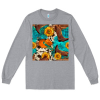 Heather Grey cowboy boots and hat seamless pattern Long Sleeve Tee - BundleAndBundleShop