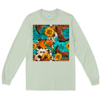 Matcha cowboy boots and hat seamless pattern Long Sleeve Tee - BundleAndBundleShop