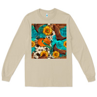 Mushroom cowboy boots and hat seamless pattern Long Sleeve Tee - BundleAndBundleShop
