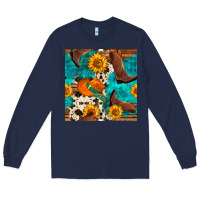 Navy cowboy boots and hat seamless pattern Long Sleeve Tee - BundleAndBundleShop