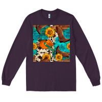 Plum cowboy boots and hat seamless pattern Long Sleeve Tee - BundleAndBundleShop