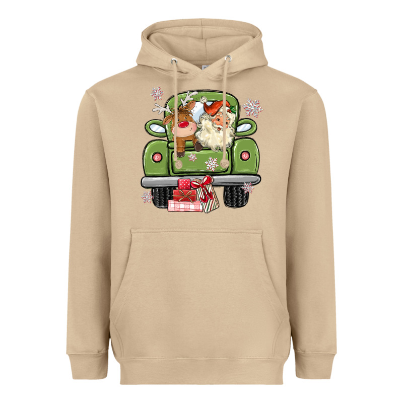 Christmas Santa And Reindeer Truck Heavyweight Hoodie by MaliasSmallBusiness | Teevron