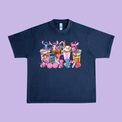 Stitch And Lilo Pink Christmas Coffee Cups Urban Heavy Tee Designed By Adodesignshop