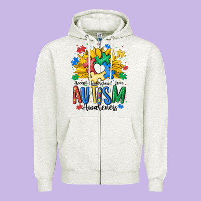 Accept Understand Love Awareness Zipper Hoodie Designed By Maliassmallbusiness