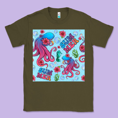 Summer And Octopus Seamless Pattern Classic Tee Designed By Bundleandbundleshop