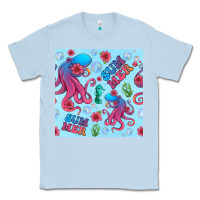 Dusty Blue summer and octopus seamless pattern Classic Tee - BundleAndBundleShop