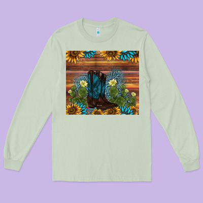 Boot Cactus Sunflower Gemstone Long Sleeve Tee Designed By Adodesignshop