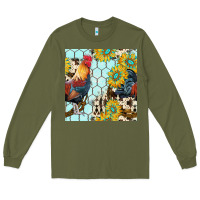 Army Green western rooster seamless pattern Long Sleeve Tee - BundleAndBundleShop