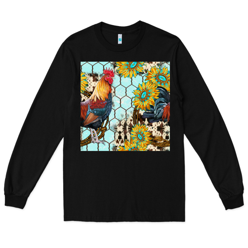 Western Rooster Seamless Pattern Long Sleeve Tee by BundleAndBundleShop | Teevron