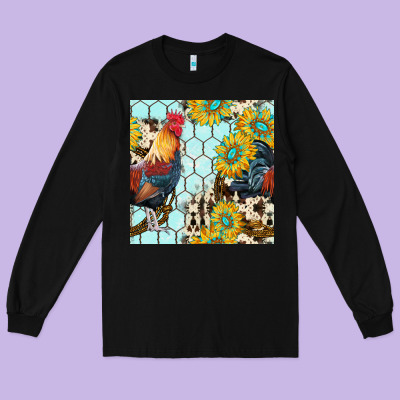 Western Rooster Seamless Pattern Long Sleeve Tee Designed By Bundleandbundleshop