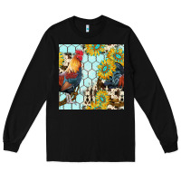 Black western rooster seamless pattern Long Sleeve Tee - BundleAndBundleShop