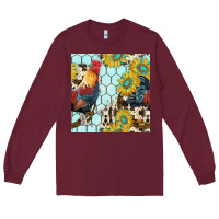 Burgundy western rooster seamless pattern Long Sleeve Tee - BundleAndBundleShop