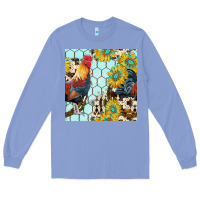 Colony Blue western rooster seamless pattern Long Sleeve Tee - BundleAndBundleShop