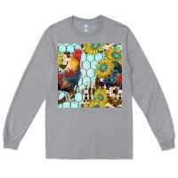 Heather Grey western rooster seamless pattern Long Sleeve Tee - BundleAndBundleShop
