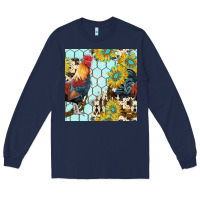 Navy western rooster seamless pattern Long Sleeve Tee - BundleAndBundleShop