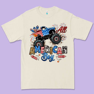 Premium Tee fourth of july monster truck all american boy