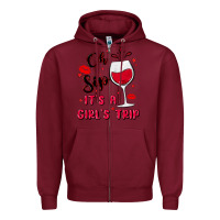 Burgundy oh sip it's a girl's trip Zipper Hoodie - MaliasSmallBusiness