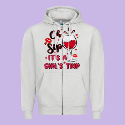 Oh Sip It's A Girl's Trip Zipper Hoodie Designed By Maliassmallbusiness