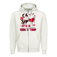 Oatmeal Heather oh sip it's a girl's trip Zipper Hoodie - MaliasSmallBusiness