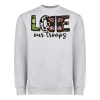 Heather Grey love our troops Heavyweight Sweatshirt - CowhideDigitalArt