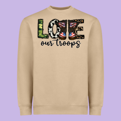 Love Our Troops Heavyweight Sweatshirt Designed By Cowhidedigitalart
